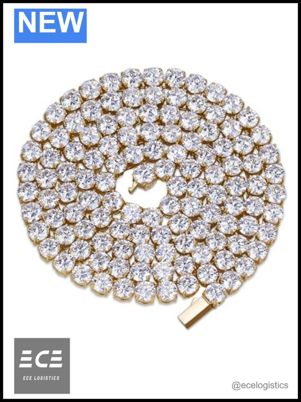 18k Gold Plated Tennis Chain Necklace Cubic Zirconia Iced Out Hip Hop Choker